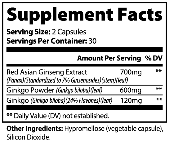 Ginkgo Biloba + Ginseng Capsules – Focus & Daily Energy (60 Count)