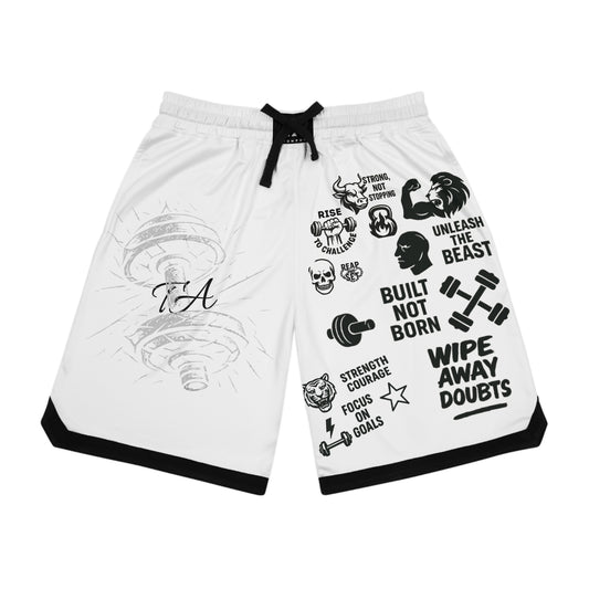 Motivational Basketball Rib Shorts - Hustle Hard, Unleash the Beast